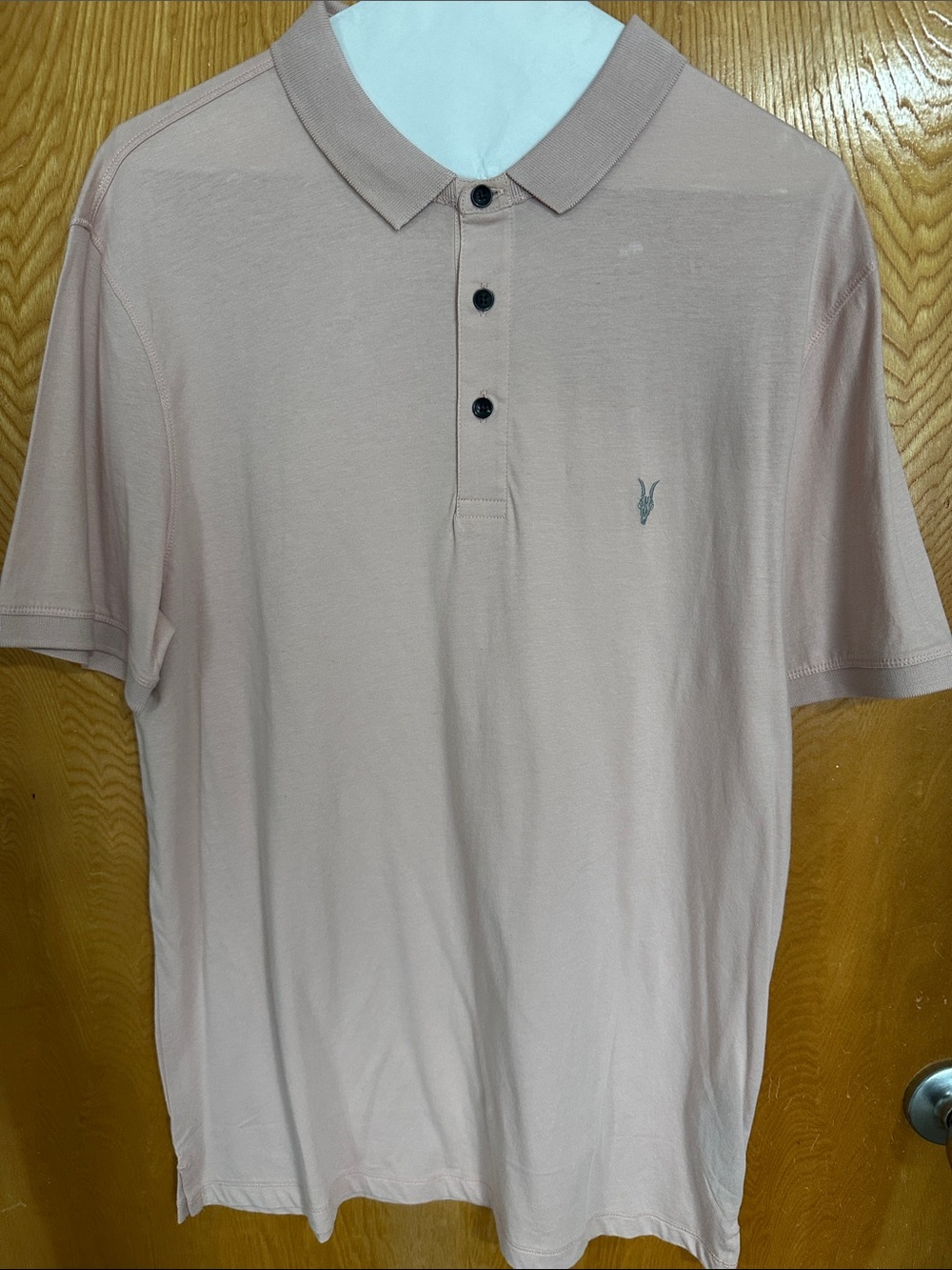 All Saints Men's Dusty Pink Polo with Embroidered Logo
